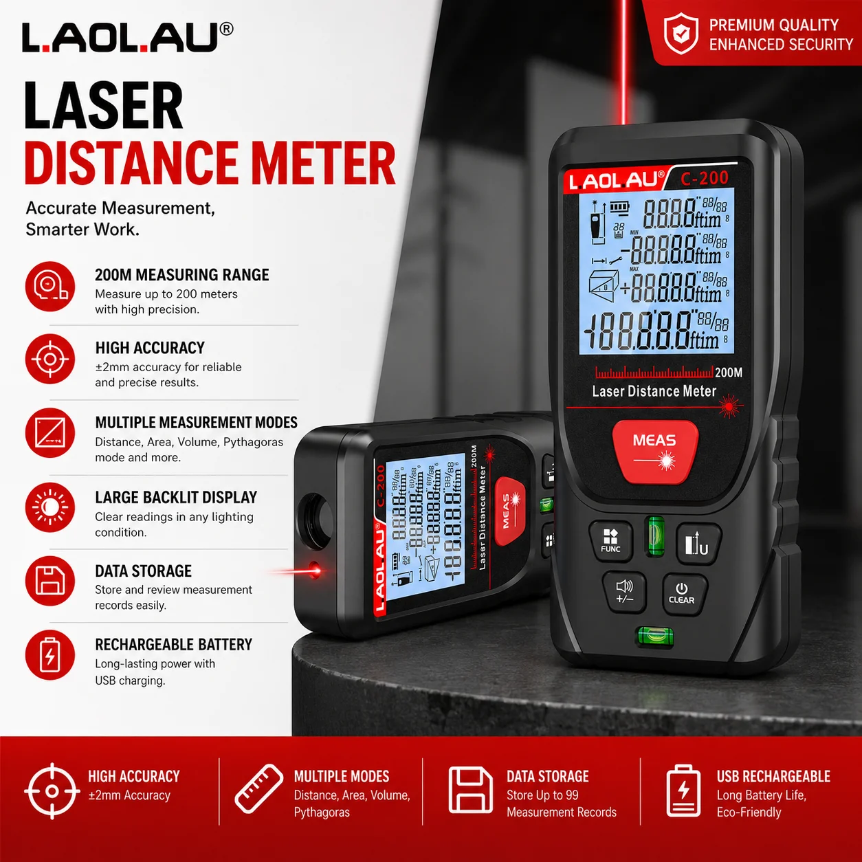 Industrial Laser Rangefinder - Telemetro laser digitale LAOLAU con raggio